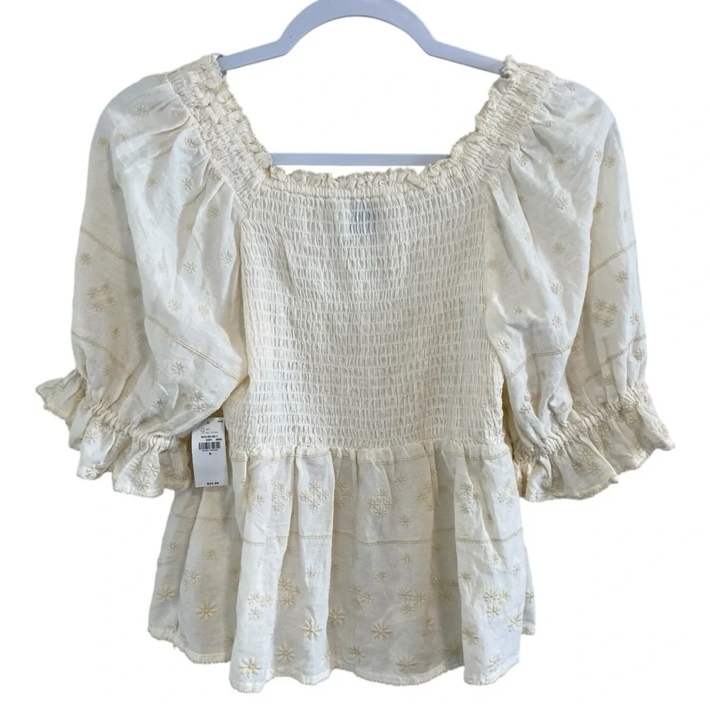 Old Navy - Cream Embroidered Boho Blouse New - S - Picture 4 of 6
